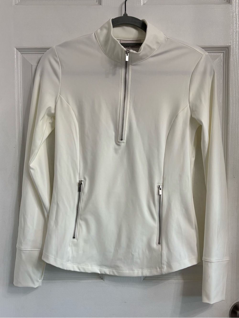 Laura Ashley Womens UPF 50 1/4 Zip Mock Neck Golf Top White XS Pockets NWT
